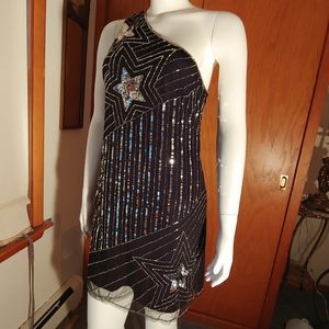 Lipsy Black & Silver Sequin & Beadwork Dress